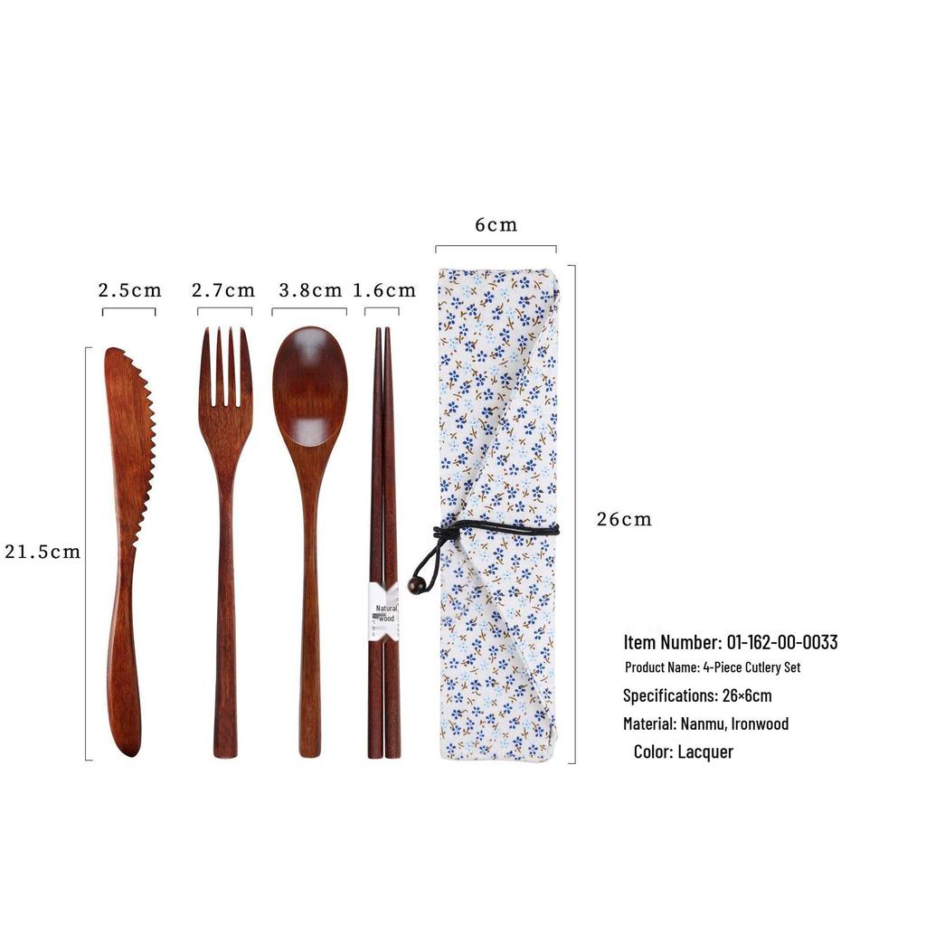 Japanese Korean Wooden Spoon & Chopsticks Set - Portable Tableware for Soup, Rice, and Serving.