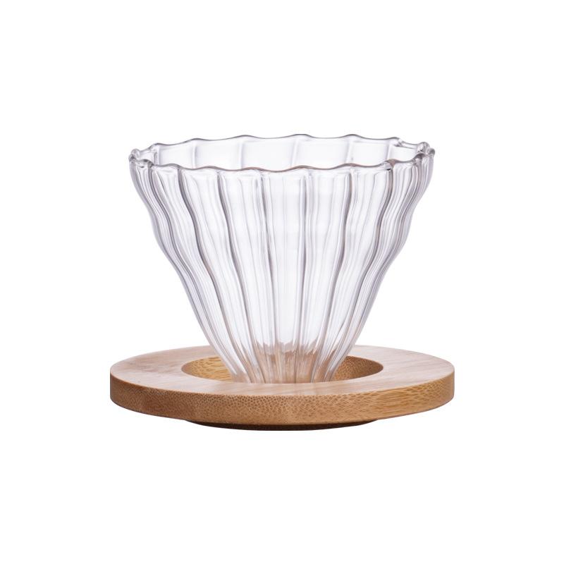 High Borosilicate Glass Coffee Pot Bamboo Wood Tray Coffee Filter Glass Coffee Pot Coffee Filter Cup