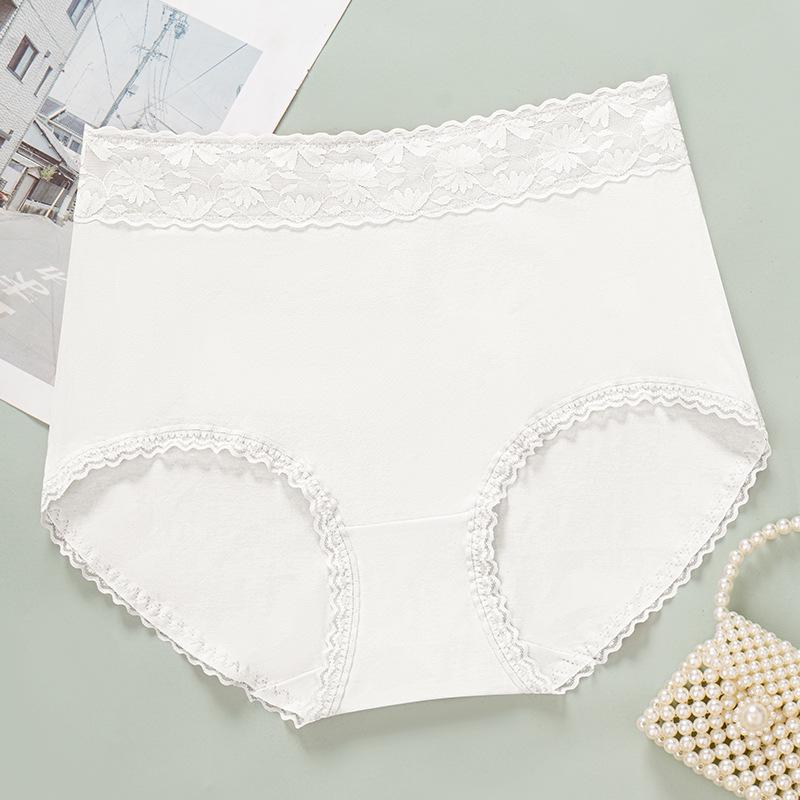 High Waist Plus Size Lace Trim Cotton Panties - Seamless, Breathable, with Abdomen Control and Antibacterial Properties.