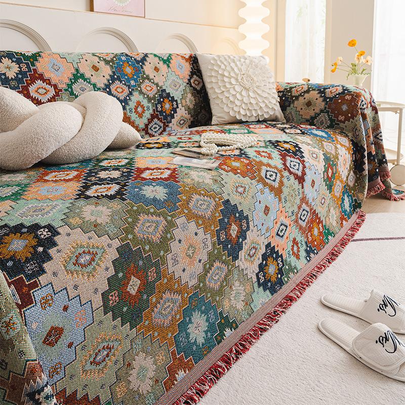 Ethnic Style Sofa Cover Blanket All Cover Geometric Floral Pattern Jacquard Sofa Cover Upholstered Sofa Seat Covers S074