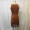 Deep V-strap Sexy Tassel Dress Fashion Summer Sleeveless Party Slim Fit Short Dress Streetwear Elegant Buttons Solid Color Casual Clothing