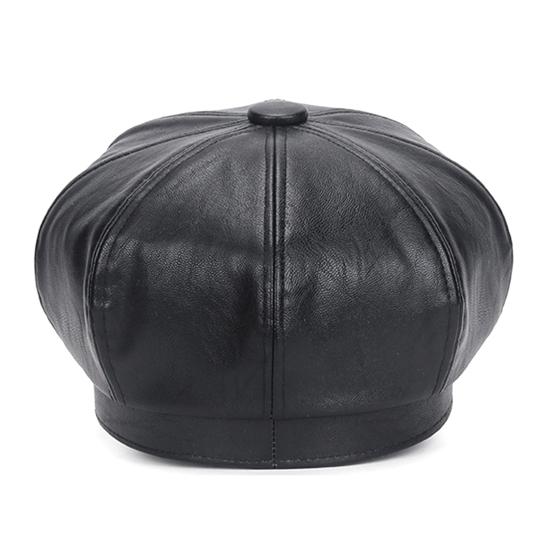 Beret Cap Faux Leather Adjustable Octagon Faux Leather Hats for Party