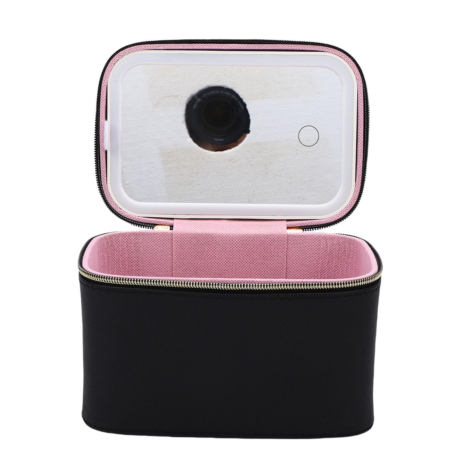 

LED Makeup Bag with Mirror 3 Color Adjustable Stepless Dimming Travel Cosmetic Case PU Leather Hard Shell USB Charging