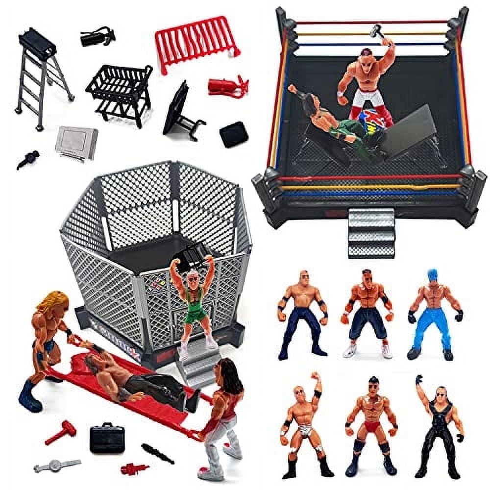 

Набор из 32 игрушек для рестлинга для детей - Игрушки Воины-рестлеры с рингом и реалистичными аксессуарами - Забавные миниатюрные фигурки для файтинга, включает 2 ринга чёрный