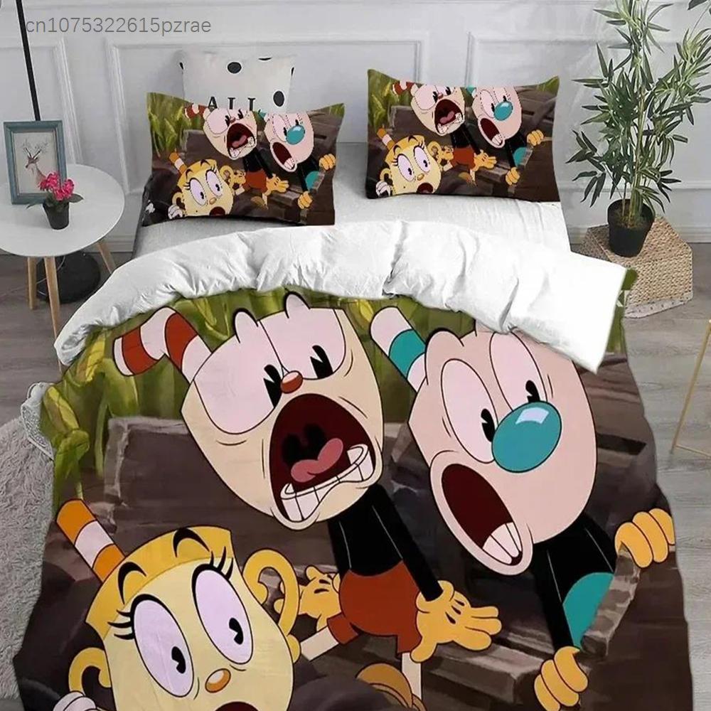 Tessuti per la Casa 3D Cartone Animato Cuphead Set Biancheria da Letto Stampato Con Federa Copripiumino Morbido Queen King Size Biancheria da Letto Casa