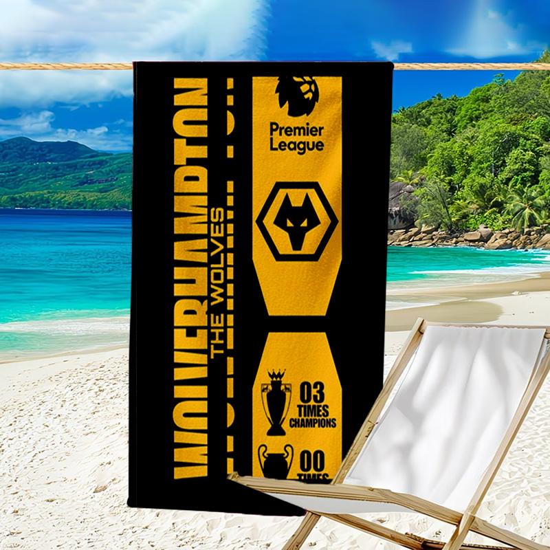 Asciugamano da Spiaggia Stampato con Emblema Wolves Football Club, Microfibra Super Morbida, Regalo Perfetto Compleanno, per Piscina, Spiaggia, Viaggio, per famiglia e amici