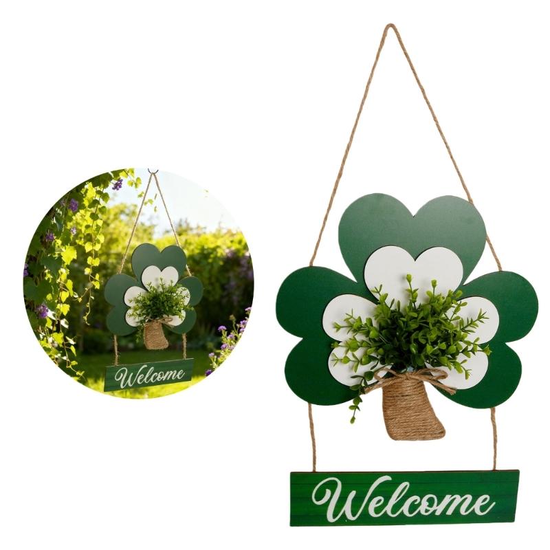User Friendly Wood Shamrock Shape Welcome Plaque for . Patrick's Day Festival Decors with Easy Installation At Your Entrance