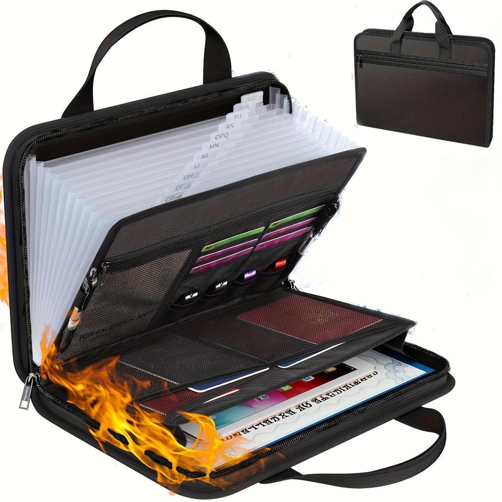 Fireproof 13-Layer Expanding Document Bag, Large Capacity Multi-Bellows Handheld Folder