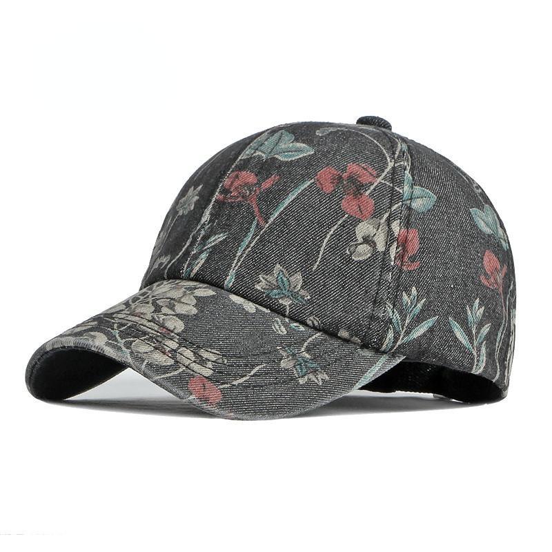 Women Ethnic Floral Denim Baseball Cap Trucker Hat Adjustable Retro Casual