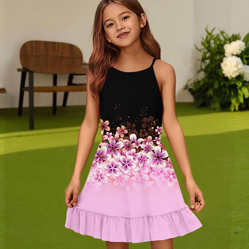 Rochie de vară casual pentru copii, cu gât rotund, culoare uni, fără mâneci