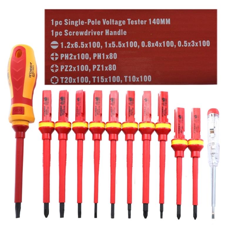 Professional 13 in 1 Insulated Screwdriver Kit 1000V Ergonomic Handle Multipurpose Tool Set for Electrical Work Maintenance