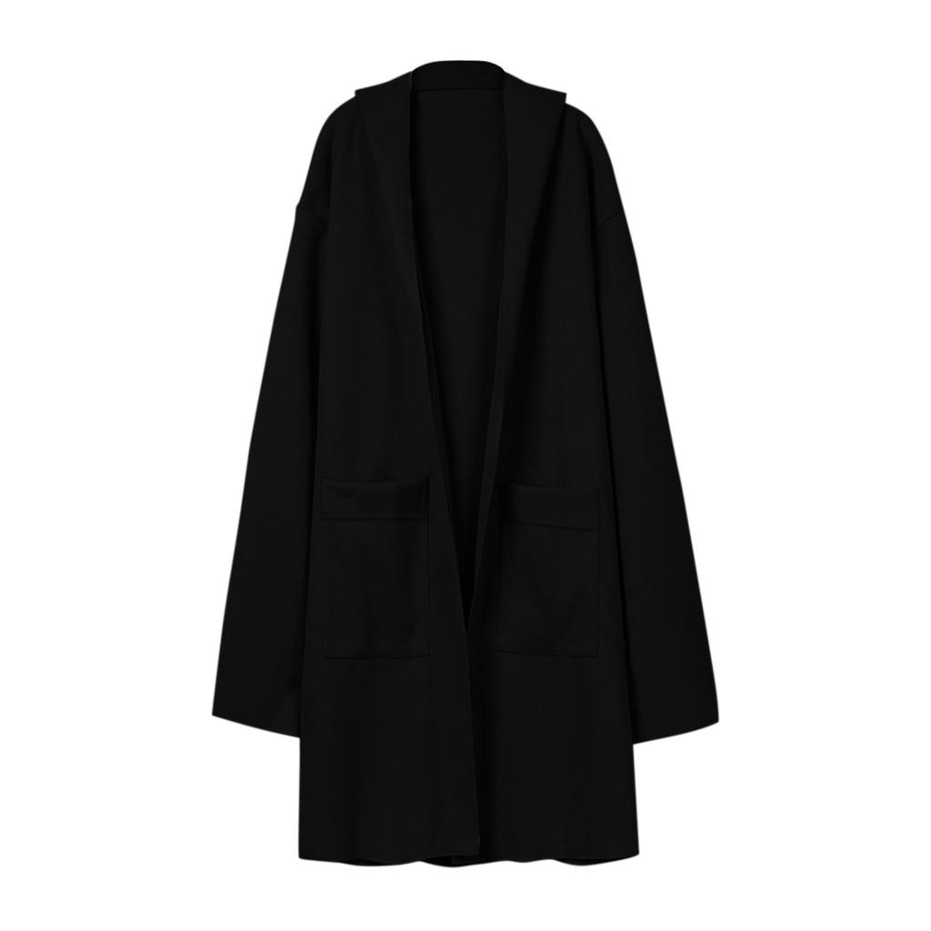 Damen Strickjacke mit langen Ärmeln, lässig, lang, gestrickt, Umhang, offene Vorderseite