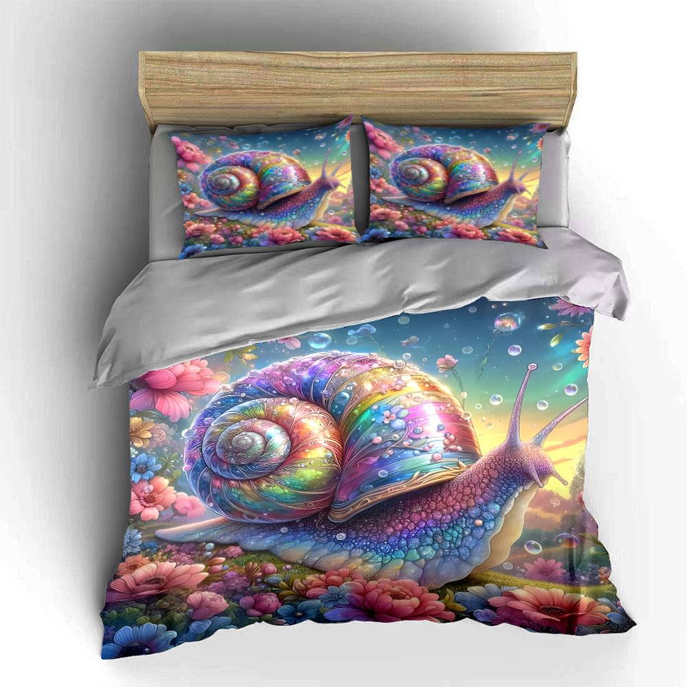 Colorful Snail Art Set Decoration Bedding Set With 1 Duvet Cover 2 Pillowcases Single Double King Queen, Gift