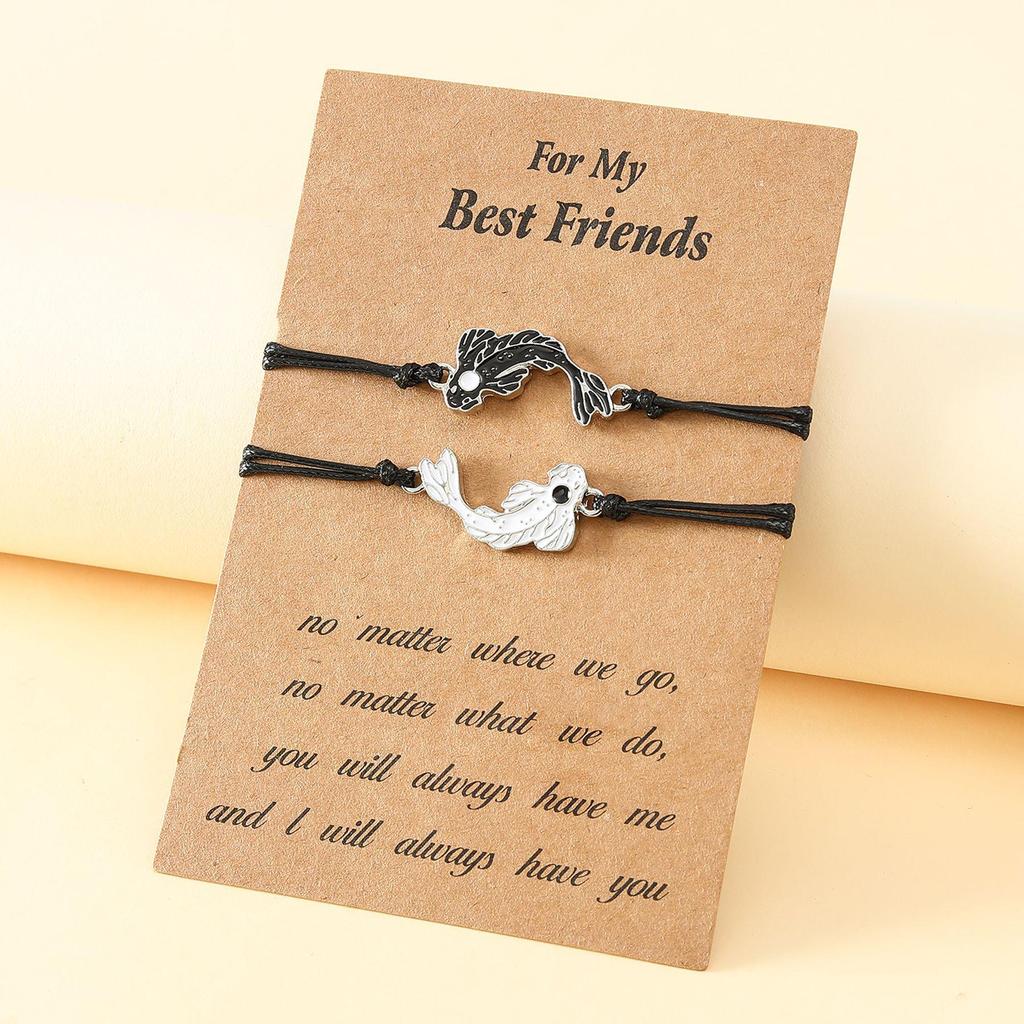 European & American Drip Oil Tai Chi Fish Best Friends Woven Bracelet & Necklace Set