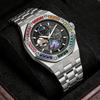 Regenbogen-Edelstein-Lünette Automatische Mechanische Uhr für Herren Edelstahlgehäuse Luxuriöser Mode-Stil 30M Wasserdicht Herren Geschenke