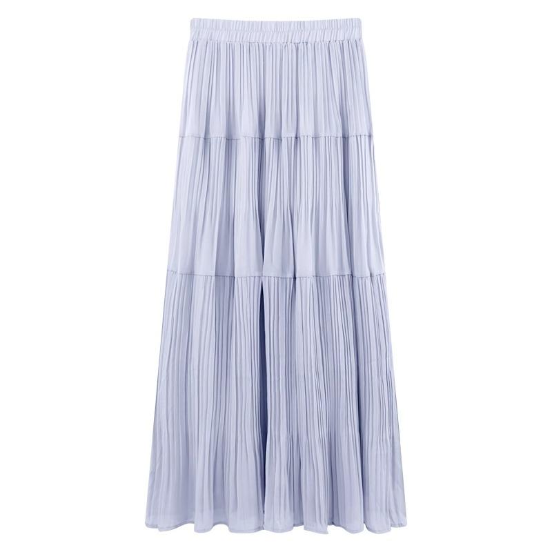 Women Spring and Summer Trend High Waist Pleated Long Skirt Casual Elegant Solid A-line Big Swing Skirt Girl Half Fairy Skirt