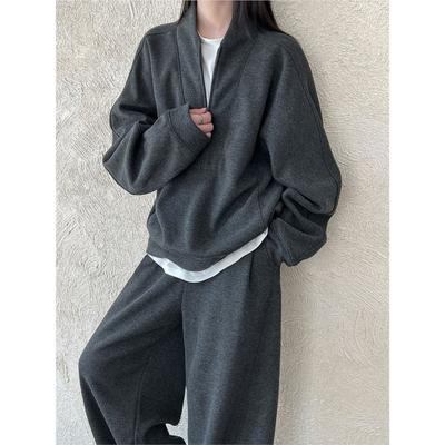 Autumn Winter Casual Two-Piece Set For Women Simple Comfortable Pullover Loose Top With Elastic Waist Pants