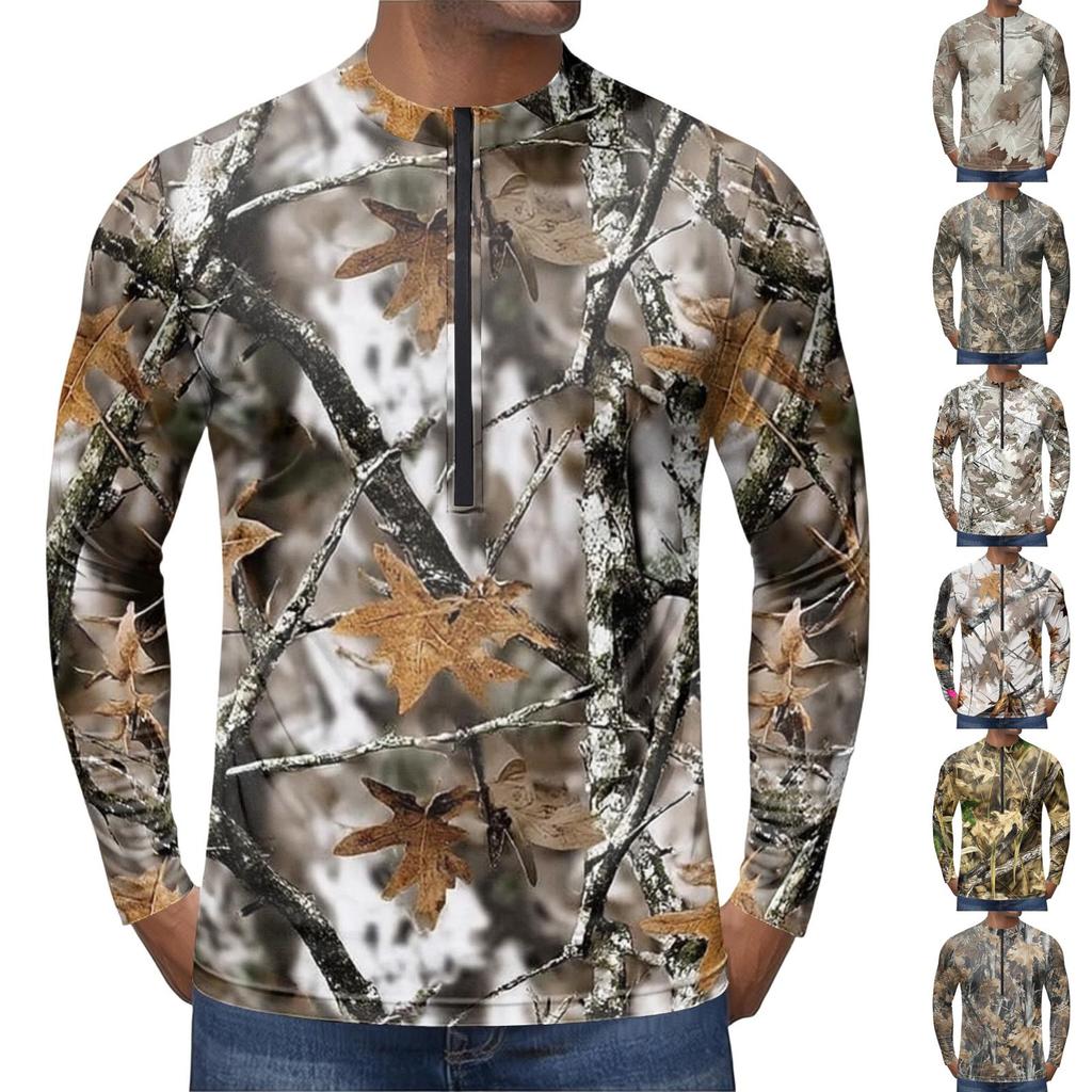 Herren Langarm Fahrradtrikot Atmungsaktiv Schnelltrocknend Leichtgewicht Pullover mit halbem Reißverschluss und Rundhalsausschnitt für Outdoor-Sportarten
