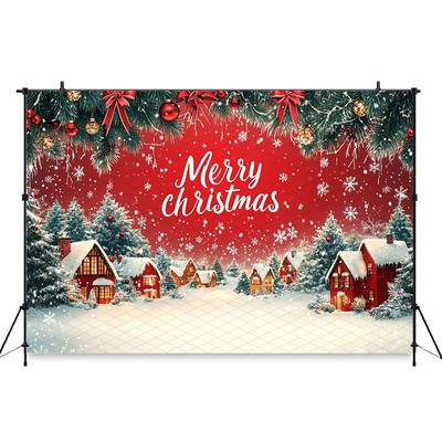 Mocsicka Merry Christmas Background Photography House Small Bell Snowflake Xmas Tree Decorations Party Backdrop Photocall Banner