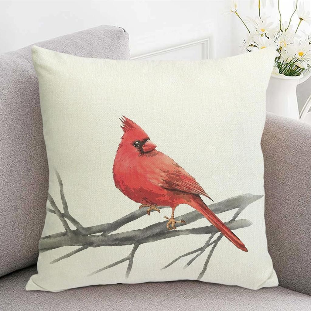 Farmhouse Summer Pillow Covers 18x18 Inch Bird Decorative Outdoor Square Linen Pillowcase Cushion Case for Sofa Couch