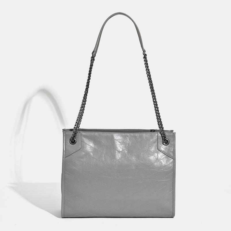 Damen 2025 Rindsleder Diamantkette Schulter Messenger Tote – Pendeltasche mit großem Fassungsvermögen