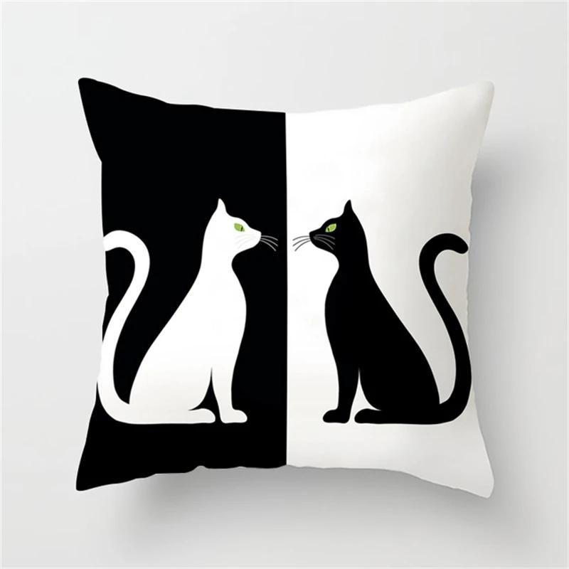 Black and White Funny Cat Cartoon Pillow Sofa Decoration Cushion Cover Car Living Room Bedroom Home Decor