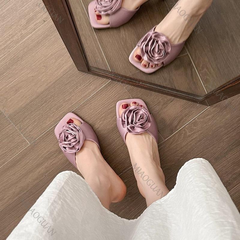Fashion New Summer Flowers Temperament Sandals High-heeled Slippers Sexy Peep Toe Fashion Party Ladies Mules Heeled Slides for Women