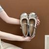 Round Head Retro Bow Flat Bottom Small Leather Shoes Women's New Summer Fashion with Skirt French Niche Mary Jane Shoes