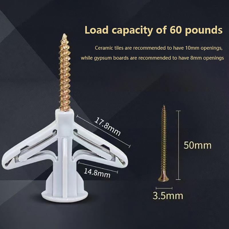 50Pcs/Bag Plastic Hollow-Wall Anchors Drywall Anchor Kit Expansion Pipe Self Drilling Screws Hollow Wall Expansion Screw