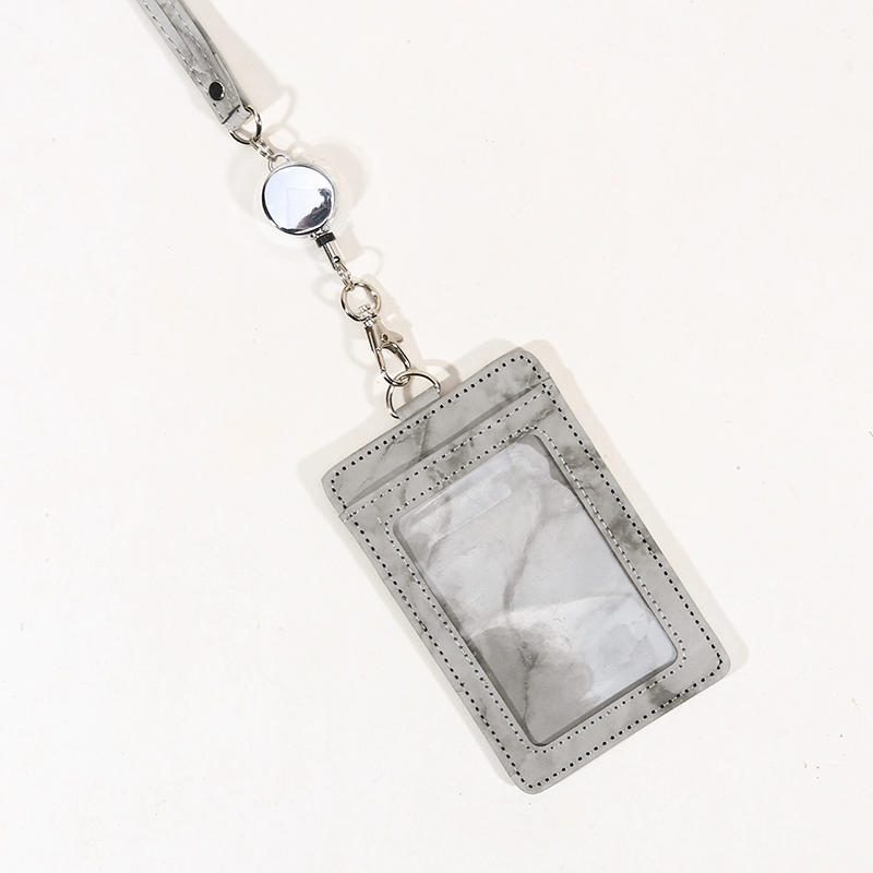 Retractable Lanyard Badge Holder PU Leather ID Card Case with Reel Clip for Work Employee Name Tag Keychain Passport Holder