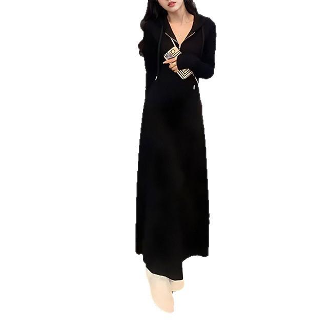 Big Pendulum A-shaped Version Hooded Dress, High-end Slim-fit Dress, Women's Waist and Thin Inside with Long Bottom Skirt