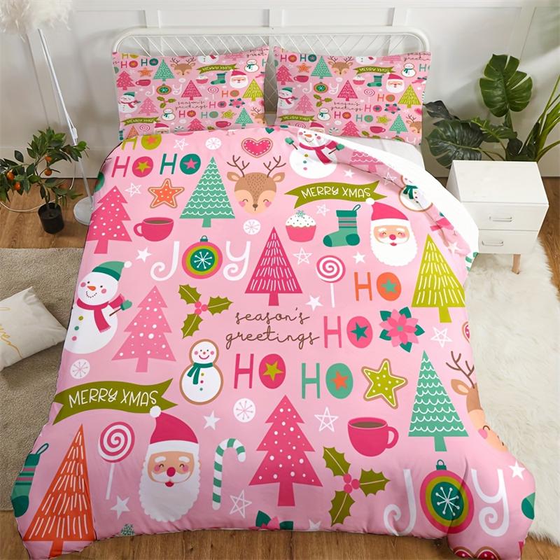 Festive Christmas Duvet Cover Set - 2/3pcs, Purple with Santa, Reindeer, and Snowflakes, Perfect for Bedroom or Dorm Decor