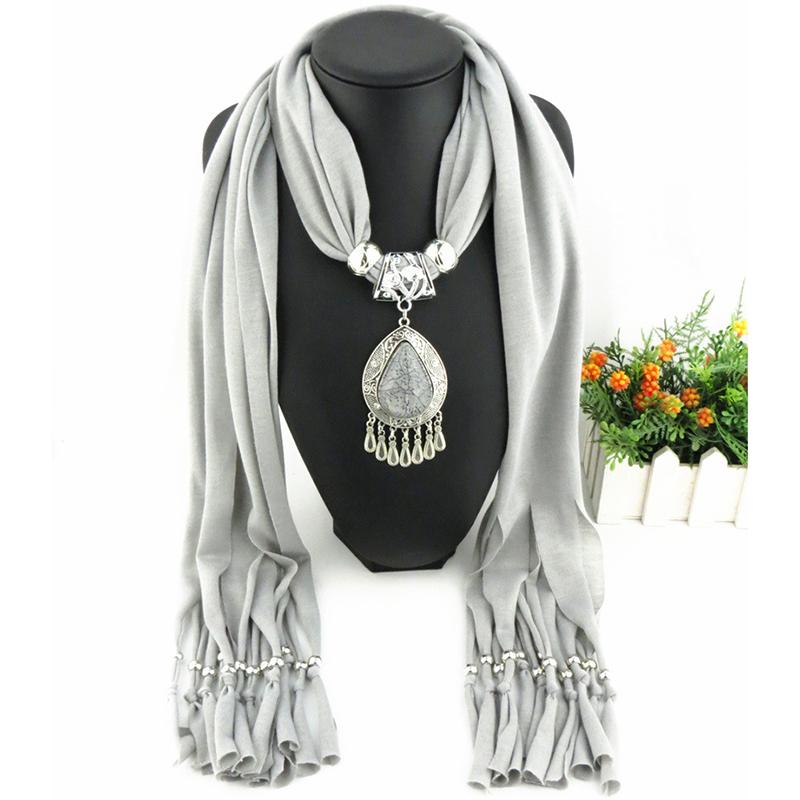 Elegant Polyester Scarf with Teardrop Pendant & Tassels – Women’s Stylish Solid Color Fashion Accessory
