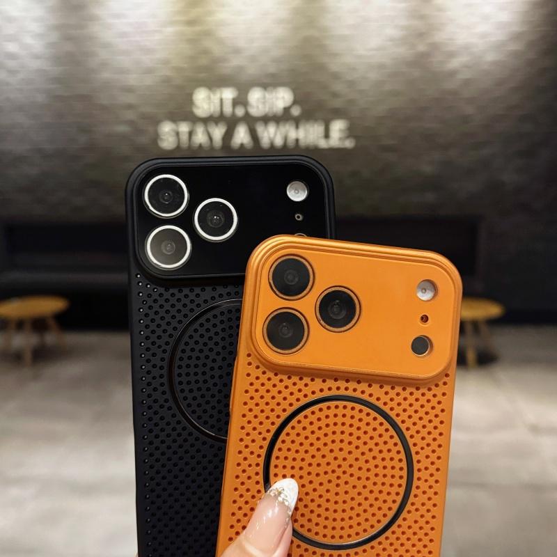Luxury AG Frosted Heat Dissipation ForMagsafe Case ForiPhone 17 16 15 14 13 12 Plus Pro Max Large Window Cooling Magnet Cover