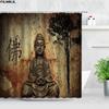 Zen Green Bamboo Shower Curtains Stone Buddha Lotus Candle Asian Japanese Spa Garden Scenery Bath Curtain Fabric Bathroom Decor