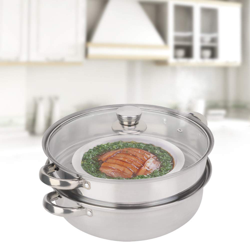 Stack and Steam Pot Set, 27cm/11in Double Boiler Soup Steamer Pot, 2-Tier Home Steamer Pot for Kick-Ass Cooking