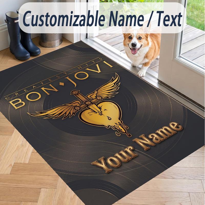 Custom Text Printed Rug Bon Jovi Non Slip Floor Carpet For Home Room Decor