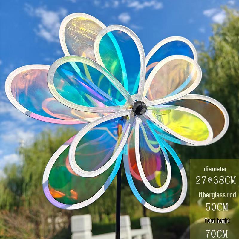 Large Color-Changing Laser Double-Layer Sunflower Pinwheel for Outdoor Scenic Areas and Street Stalls