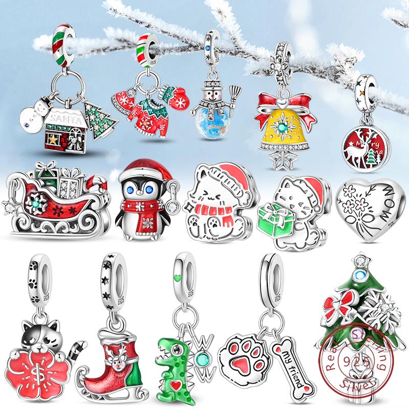 Original Copper Charms Beads Winter Snowflake Snowman Igloo Penguin Pendant Fit Bracelet Women Jewelry Gift