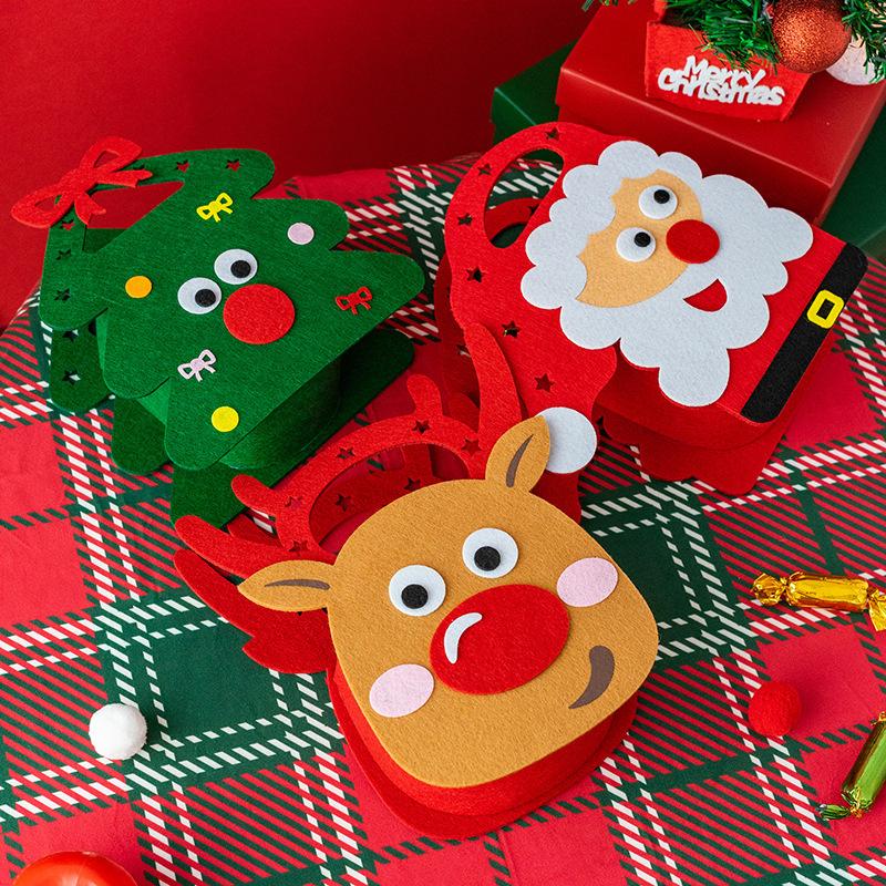 Creative Apple Box Christmas Felt Gift Bag Thickened Design for Candy Snacks Christmas Eve Party Favor Tote