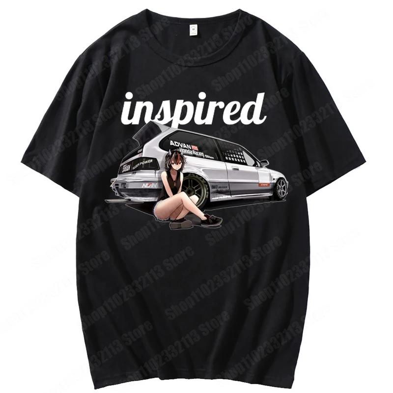 Unisex Anime Girl Car Graphic Tees Shirt Summer Short Sleeve Harajuku Casual Loose Tops Ropa Hombre
