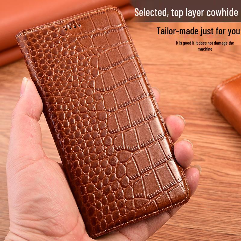 Compatible with iPhone 12 to 18: Genuine Leather Flip Protective Case