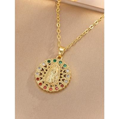 Fashionable and Simple Copper-inlaid Micro-color Virgin Mary Pendant Necklace for Women