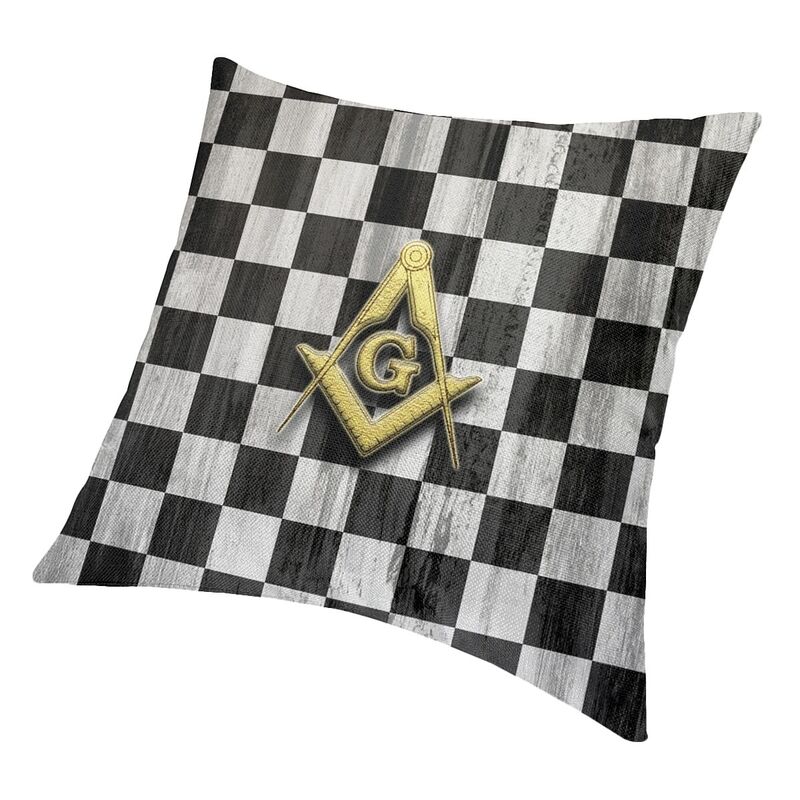 Square Compass And Checkers Pillow Covers Decoration Modern Masonic Freemason Cushion Decoration Salon Square Pillowcase