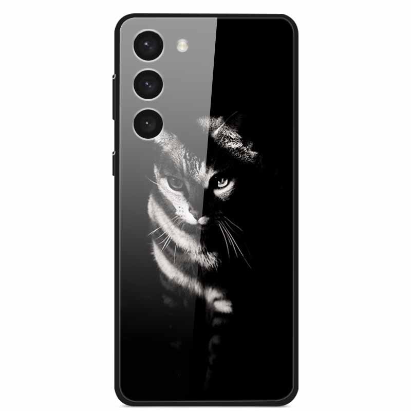 Tempered Glass Case For Samsung S23 Plus 5G Cover Galaxy S 23 Space Hard Back Coque For Samsung S23 Ultra S23+ Bumpers Funda Cat