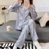Women's Spring & Autumn Jacquard Stripe High-End Imitation Silk Pajamas Set - Outdoor Wearable