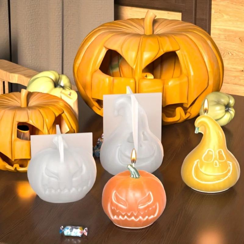 Angry Smile Pumpkin Candle Silicone Mould 1-2pcs DIY Scented Candles Kits Plant Resin Molds Thanksgiving Day Gypsum Decor Gifts