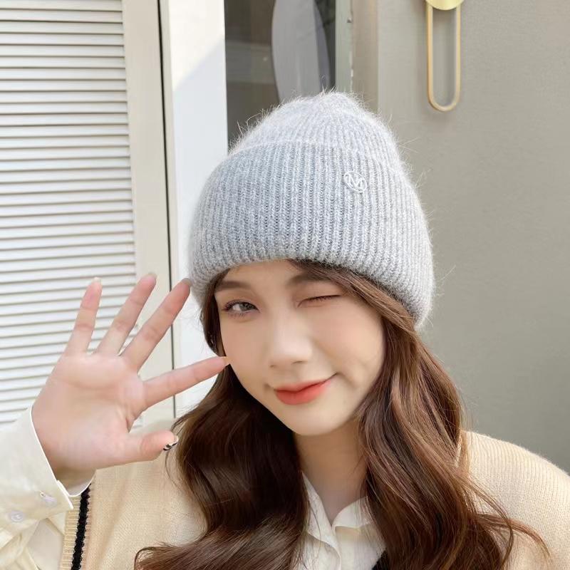 Fashion Angora Soft Cashmere Winter Hat Women Solid Rabbit Fur Beanie Ladies Thick Warm Skullies Knitted Hat