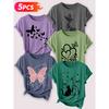 Follow a specific direction Five-piece set for women T Shirt Butterfly and cat motif vintage print Summer Casual Elegant Women's Clothing Short