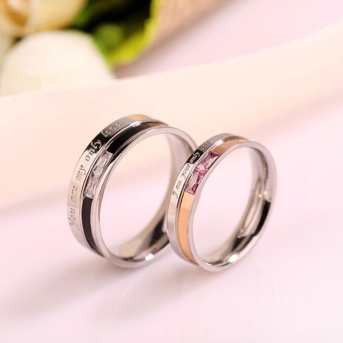 Korean Style Fashion Couple Rings - Diamond Inlaid Trendy Titanium Steel
